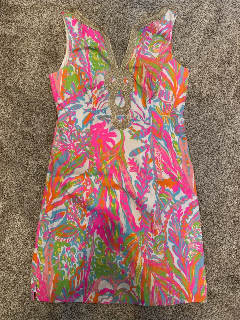 Lilly Pulitzer Tropical Floral Shift Dress in Hot Pink, Orange, Green, Blue